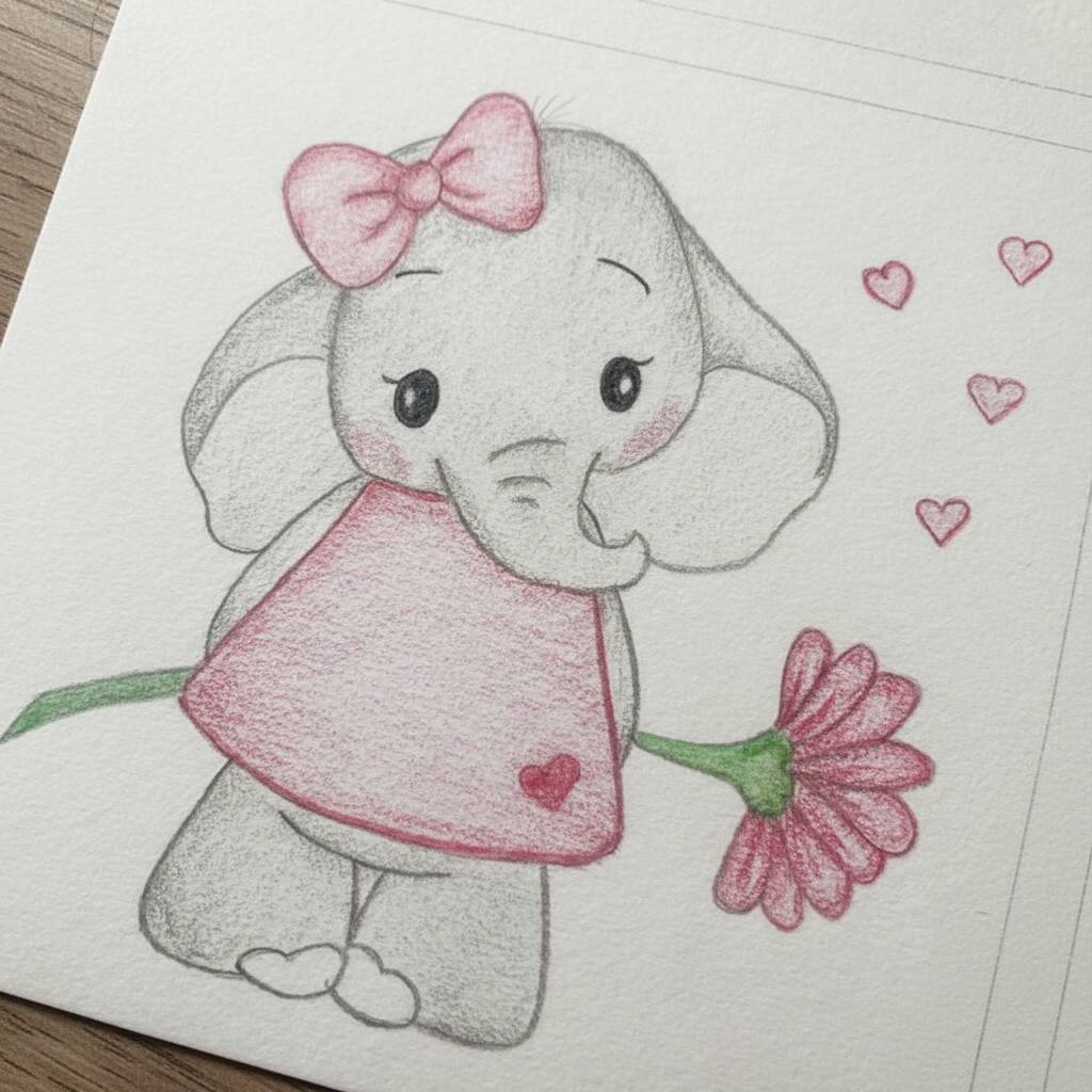 Desenho Fofo para Desenhar de um Elefante com Flor