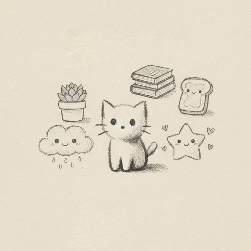 Desenho Fofo para Desenhar de um Gato com Itens Kawaii