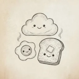 Desenho Fofo para Desenhar de um Nuvem, Ovo e Torrada