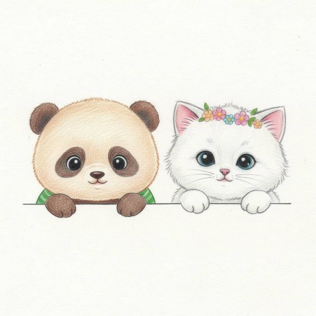 Desenho Fofo para Desenhar de um Panda e um Gato