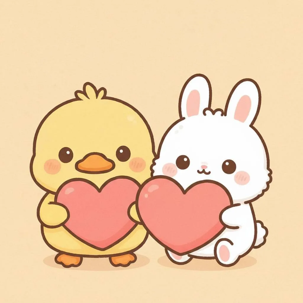 Desenho Fofo para Desenhar de um Pato e um Coelho Amigáveis