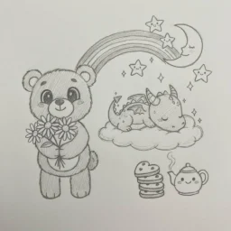Cute Drawing to Draw of a Bear and Dragon