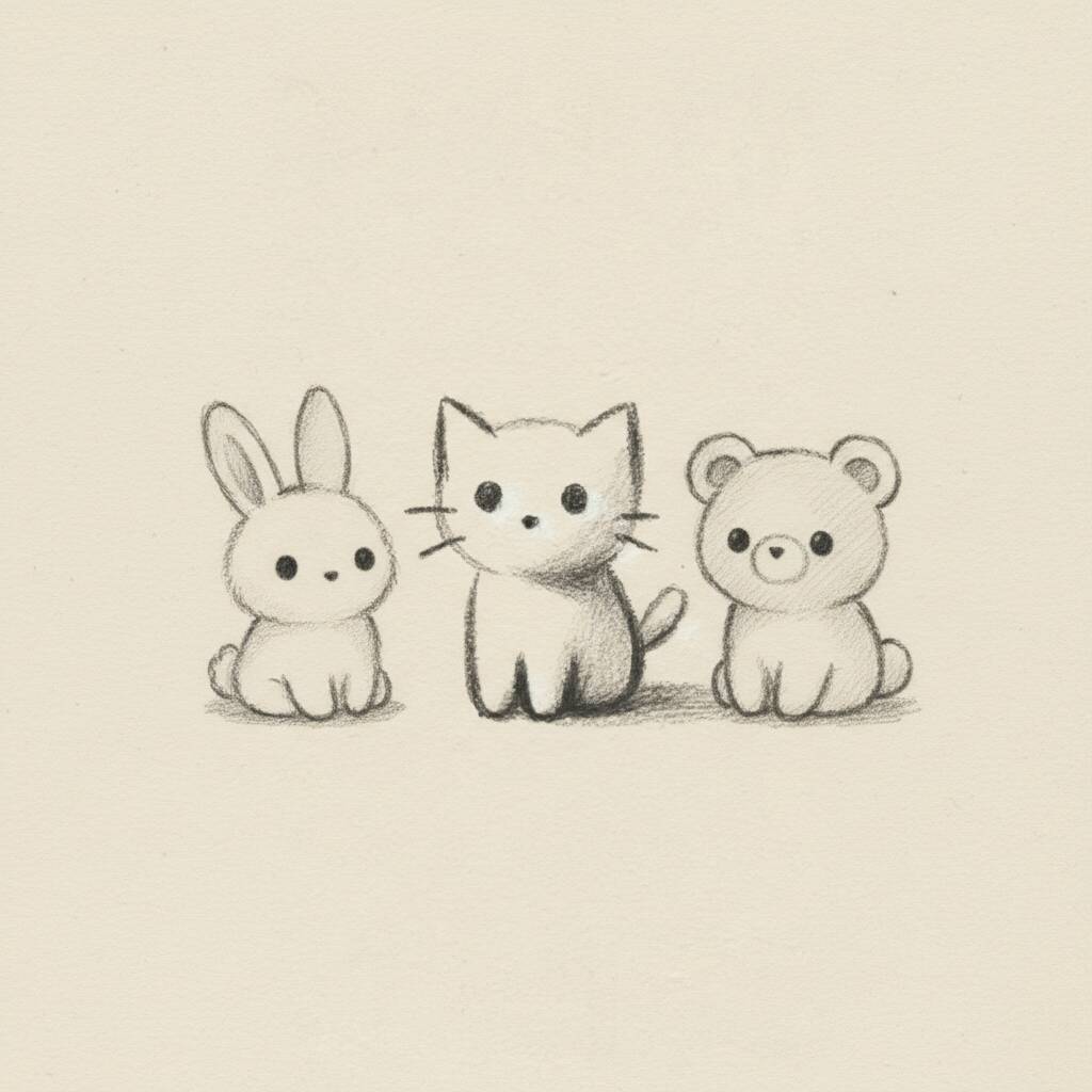 Desenho Fofo para Desenhar de um coelho, gato e ursinho