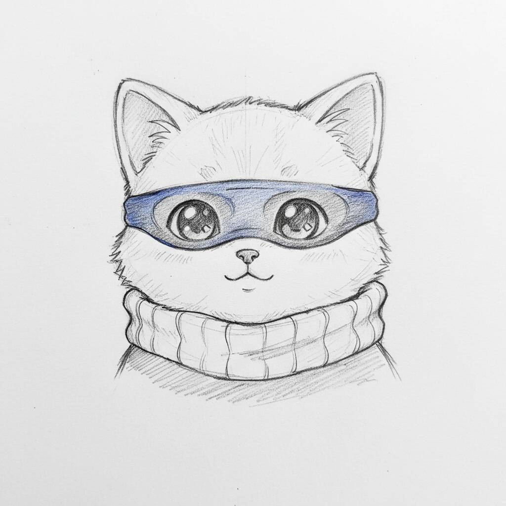 Desenho Fofo para Desenhar de um gato mascarado