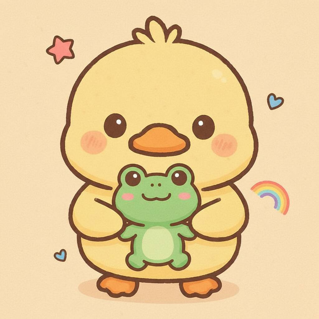 Desenho Fofo para Desenhar de um pato segurando um sapo