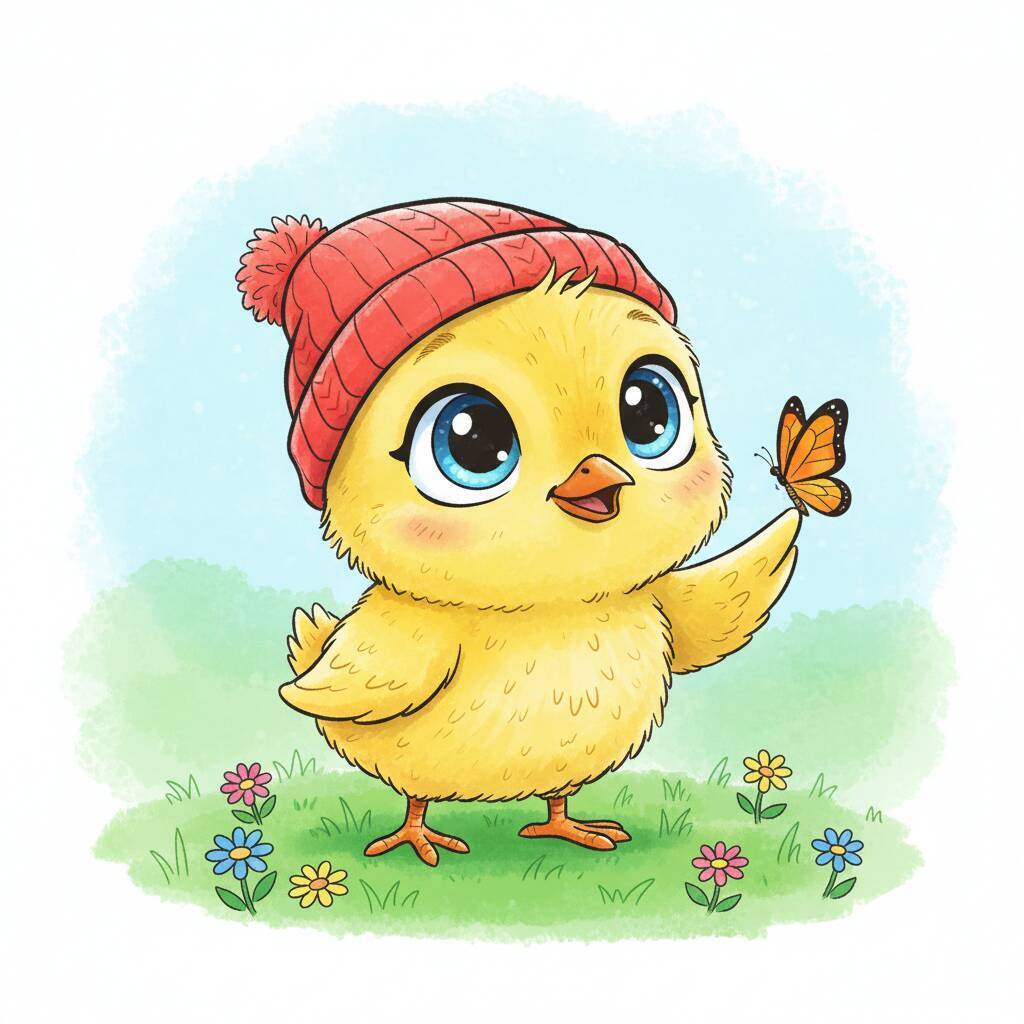 Desenho Fofo para Desenhar de um pintinho com borboleta