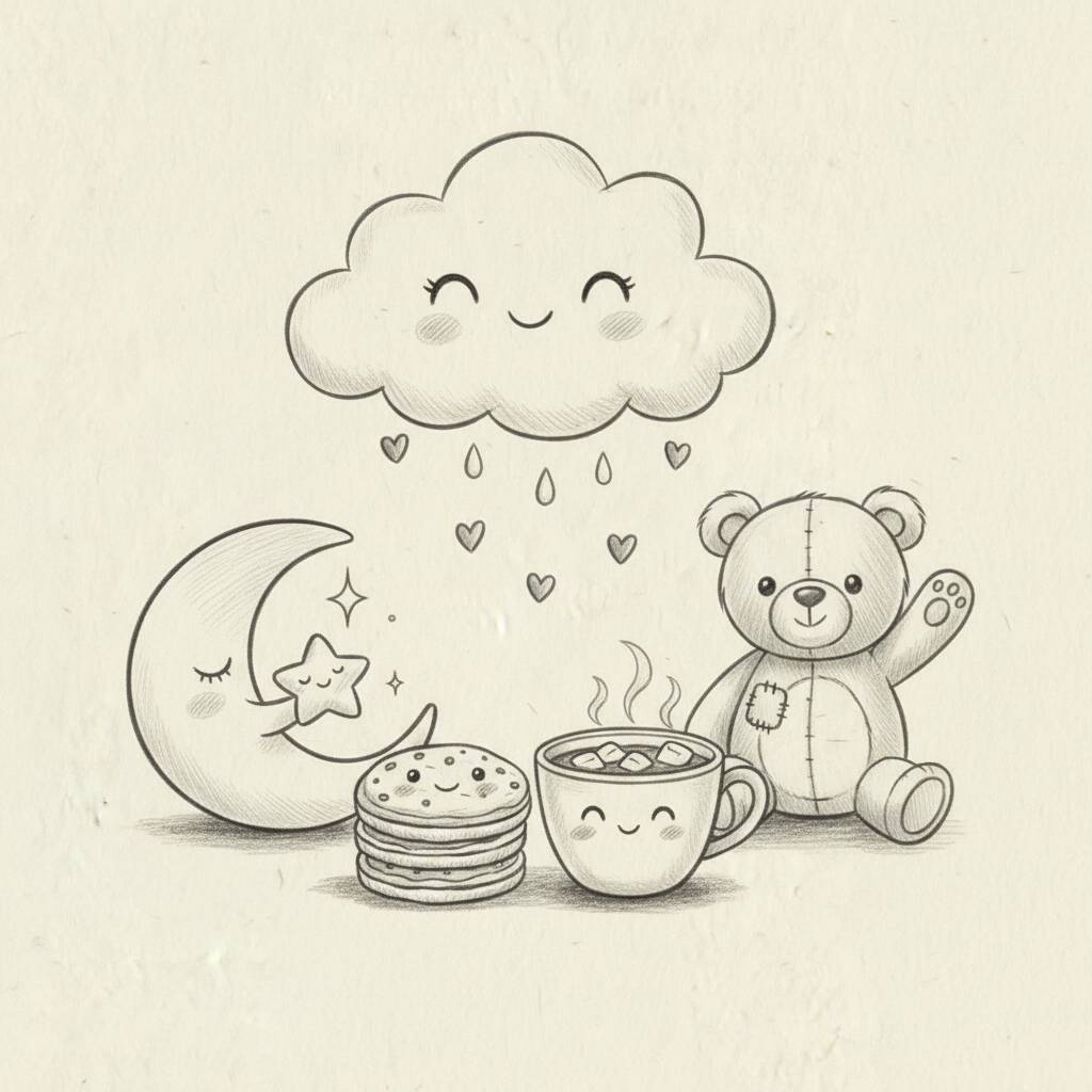 Desenho Fofo para Desenhar de um urso, nuvem e lua