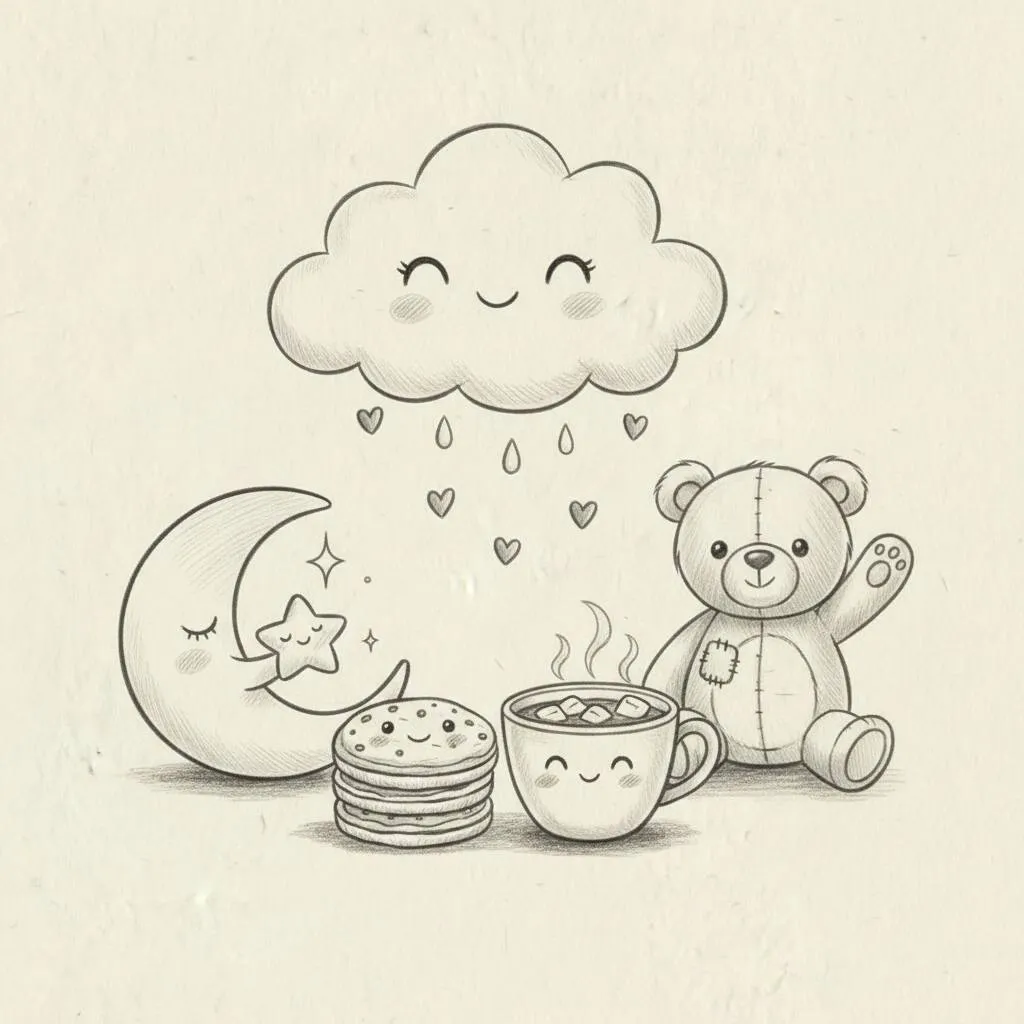 Desenho Fofo para Desenhar de um urso, nuvem e lua