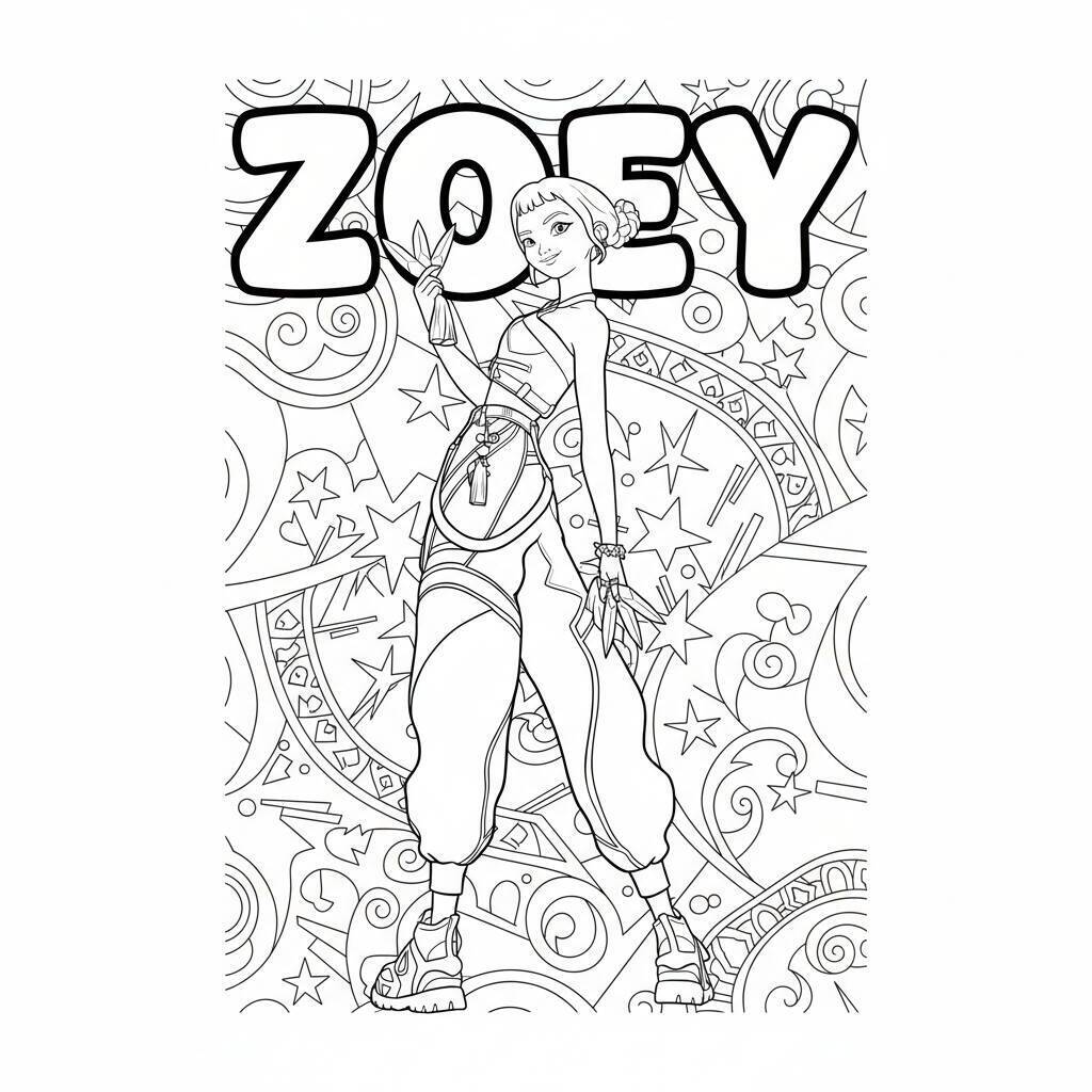Desenho K-pop Demon Hunters da Zoey para colorir