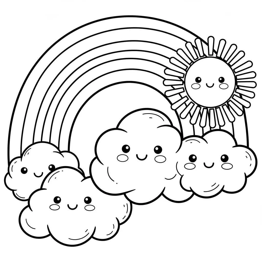 Desenho Kawaii de Arco-Íris para Colorir