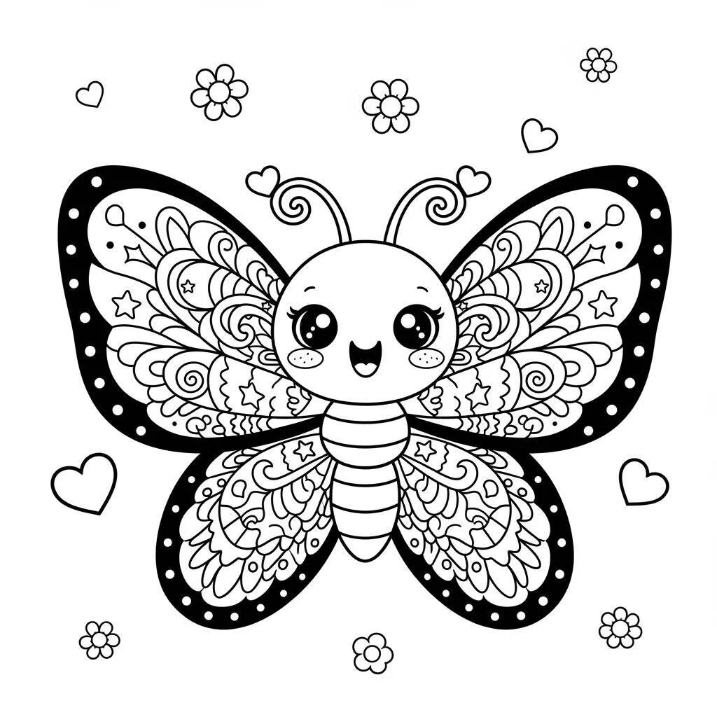 Desenho-Kawaii-de-Borboleta-para-Colorir Desenho Kawaii de Borboleta para Colorir