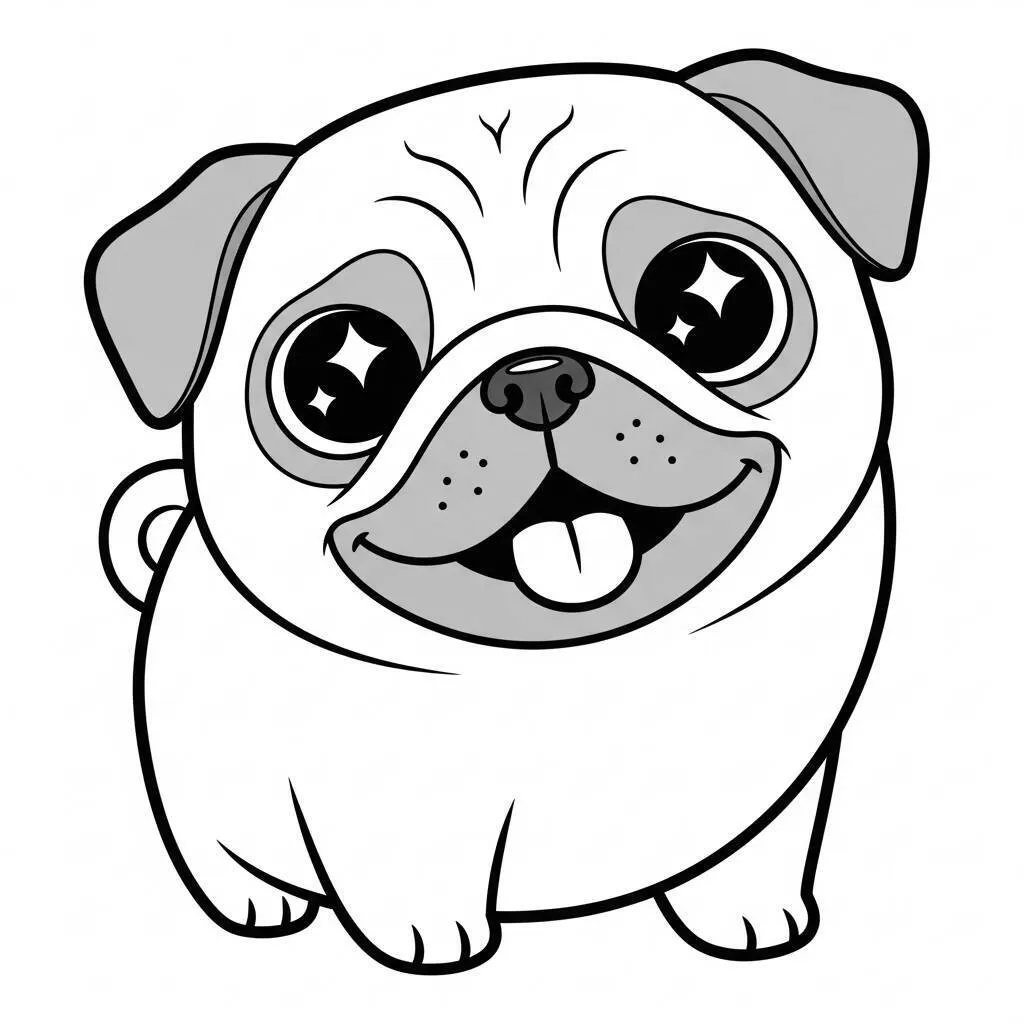 Desenho-Kawaii-de-Cachorro-Pug-para-Colorir Pagina da colorare di cane carlino Kawaii