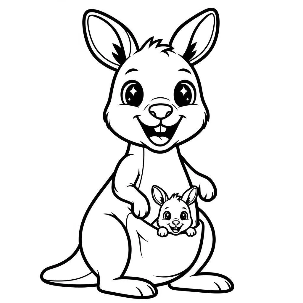 Desenho Kawaii de Canguru para Colorir