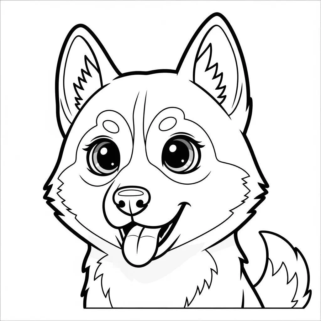 Desenho-Kawaii-de-Cao-Husky-para-Colorir Desenho Kawaii de Cão Husky para Colorir