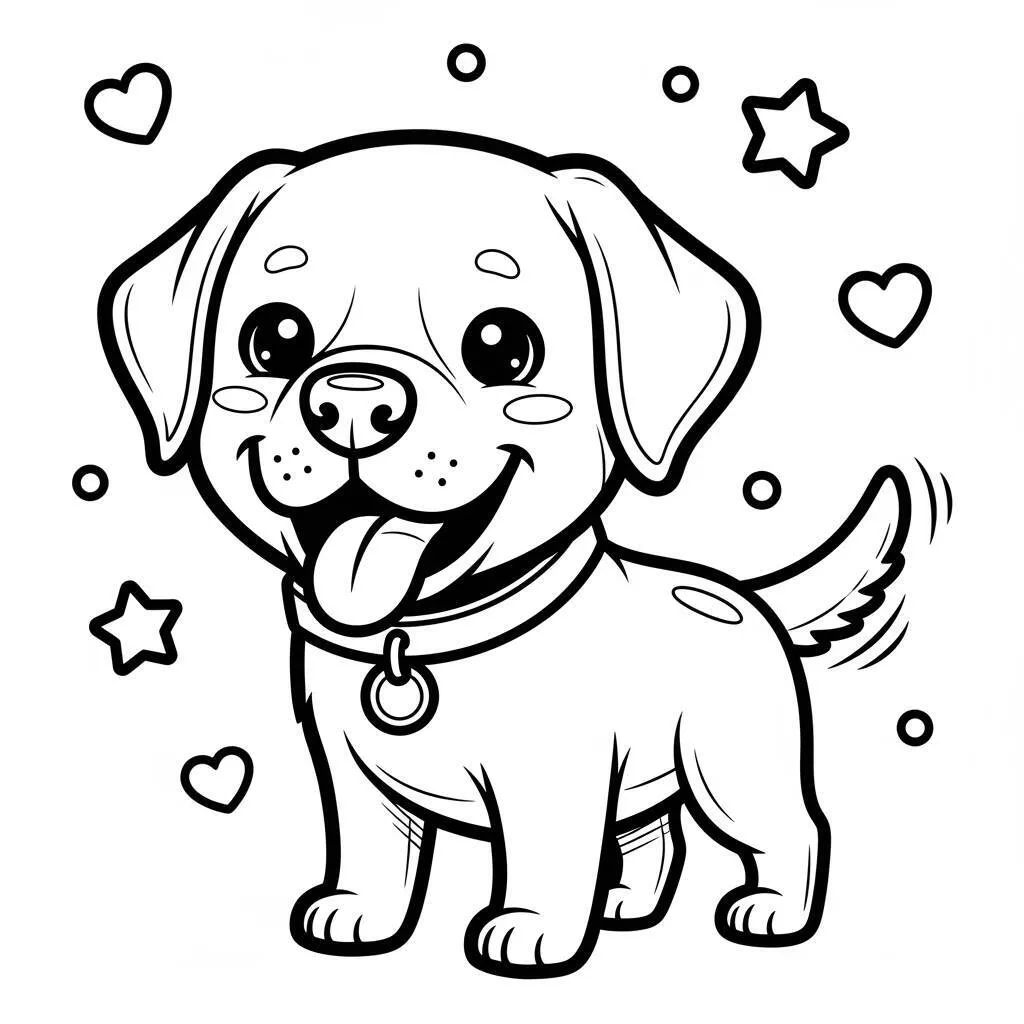 Desenho-Kawaii-de-Cao-Labrador-para-Colorir Desenho Kawaii de Cão Labrador para Colorir
