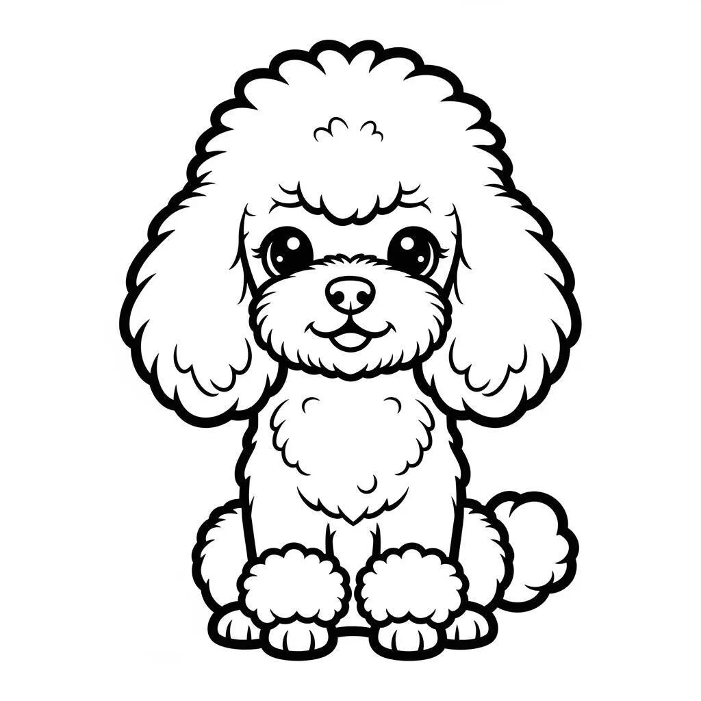 Desenho-Kawaii-de-Cao-Poodle-para-Colorir Desenho Kawaii de Cão Poodle para Colorir