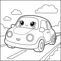 Desenho Kawaii de Carro para Colorir