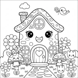 Desenho Kawaii de Casa para Colorir