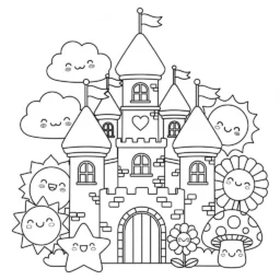 Desenho Kawaii de Castelo para Colorir