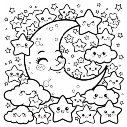 Desenho Kawaii de Céu Noturno para Colorir