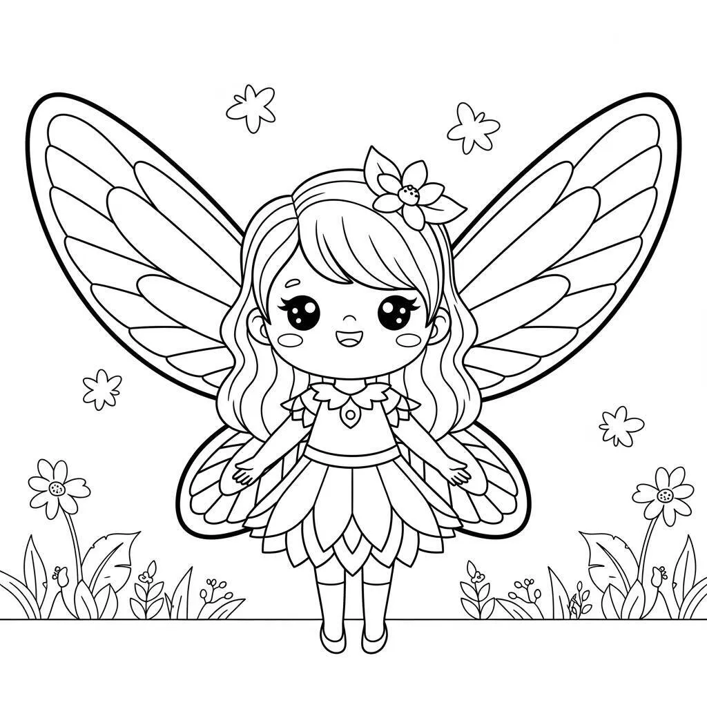 Desenho-Kawaii-de-Fada-para-Colorir Desenho Kawaii de Fada para Colorir