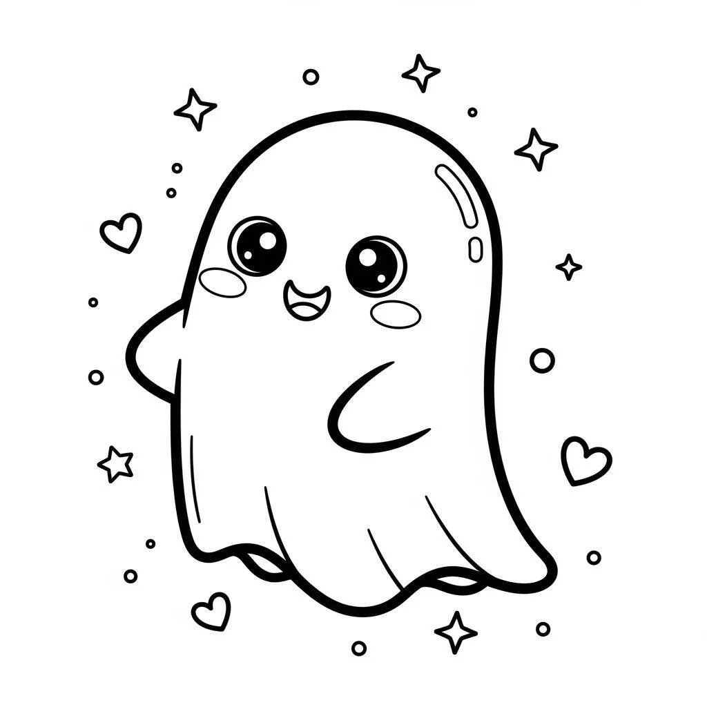 Desenho Kawaii de Fantasma para Colorir