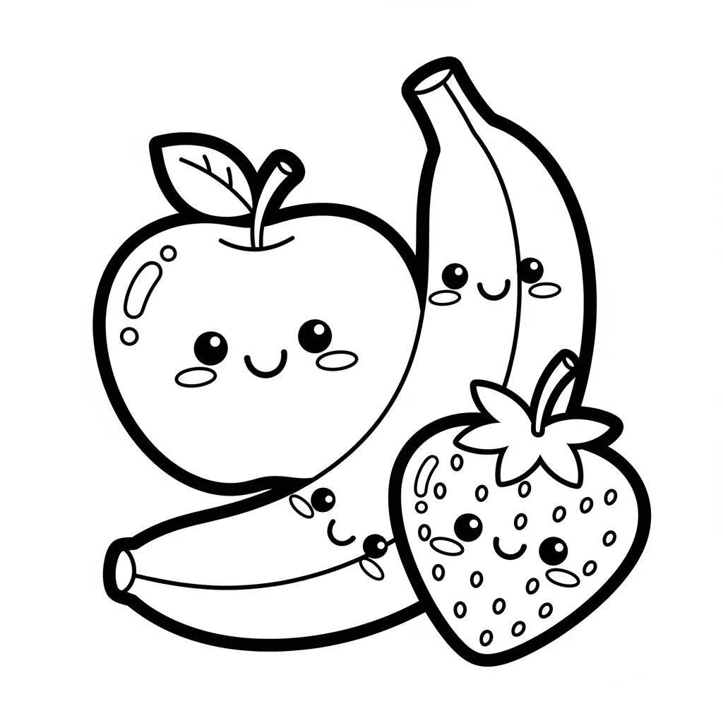 Desenho Kawaii de Frutas para Colorir