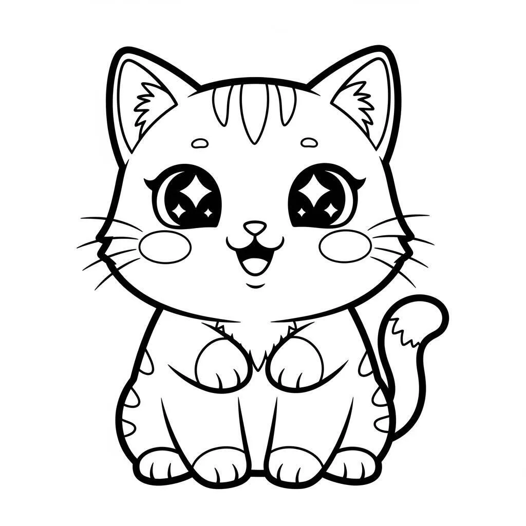 Desenho Kawaii de Gato para Colorir