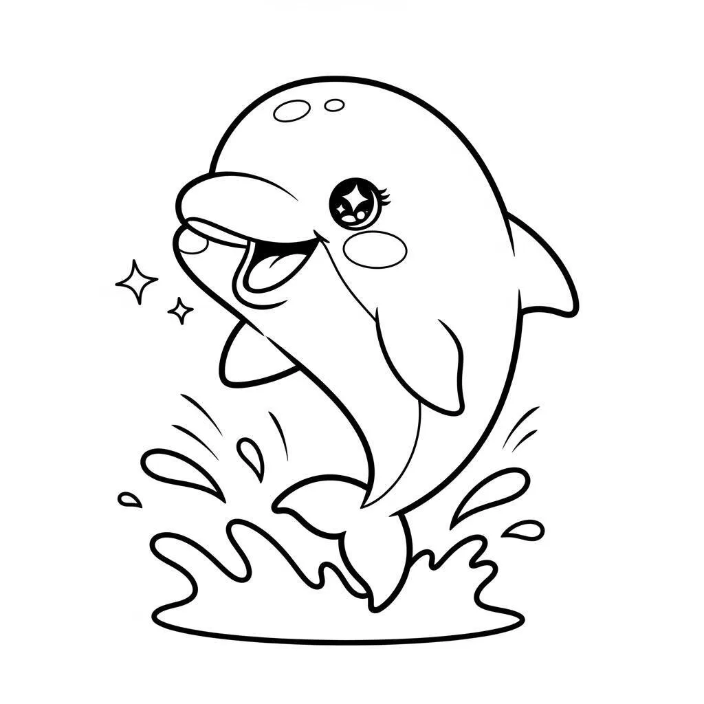 Desenho-Kawaii-de-Golfinho-para-Colorir Desenho Kawaii de Golfinho para Colorir