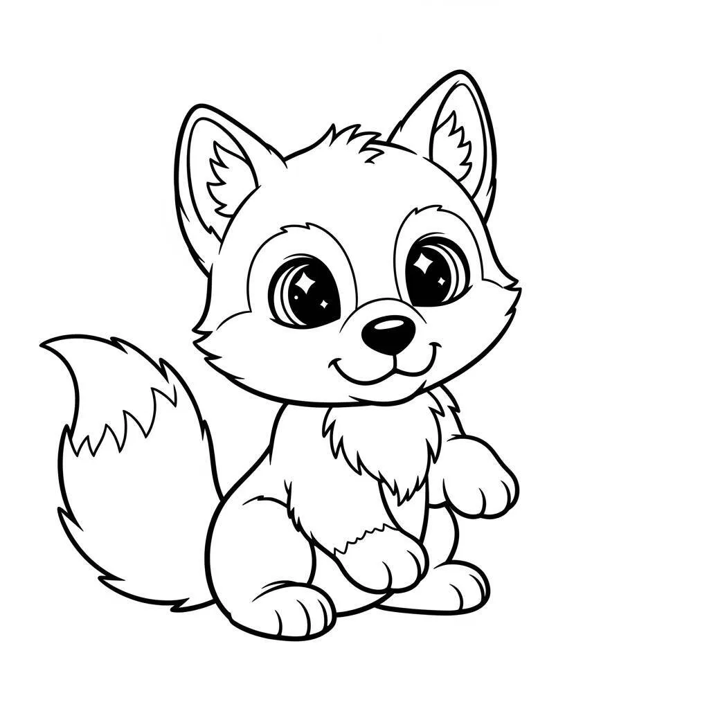 Desenho-Kawaii-de-Lobo-para-Colorir Desenho Kawaii de Lobo para Colorir