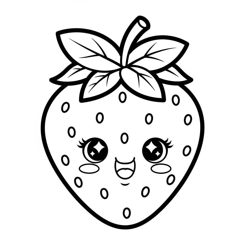 Desenho-Kawaii-de-Morango-para-Colorir Desenho Kawaii de Morango para Colorir