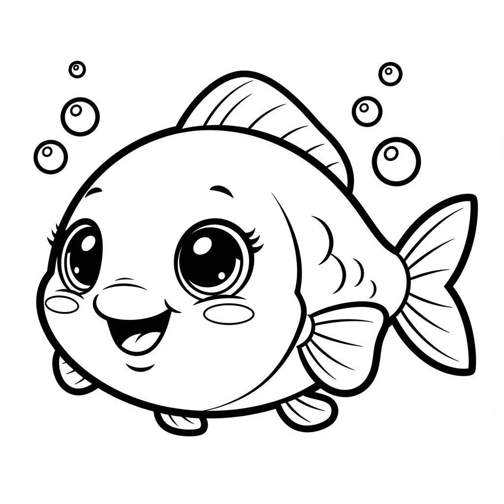 Desenho-Kawaii-de-Peixe-para-Colorir Desenho Kawaii de Peixe para Colorir