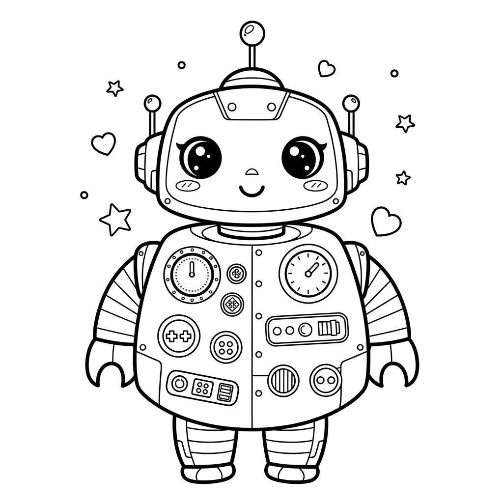 Desenho-Kawaii-de-Robo-para-Colorir Desenho Kawaii de Robô para Colorir