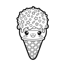 Desenho Kawaii de Sorvete para Colorir