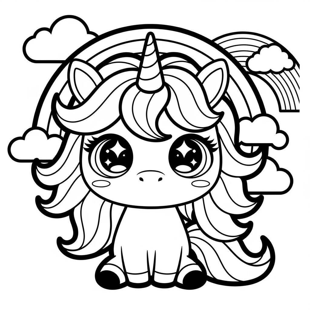 Desenho Kawaii de Unicórnio para Colorir