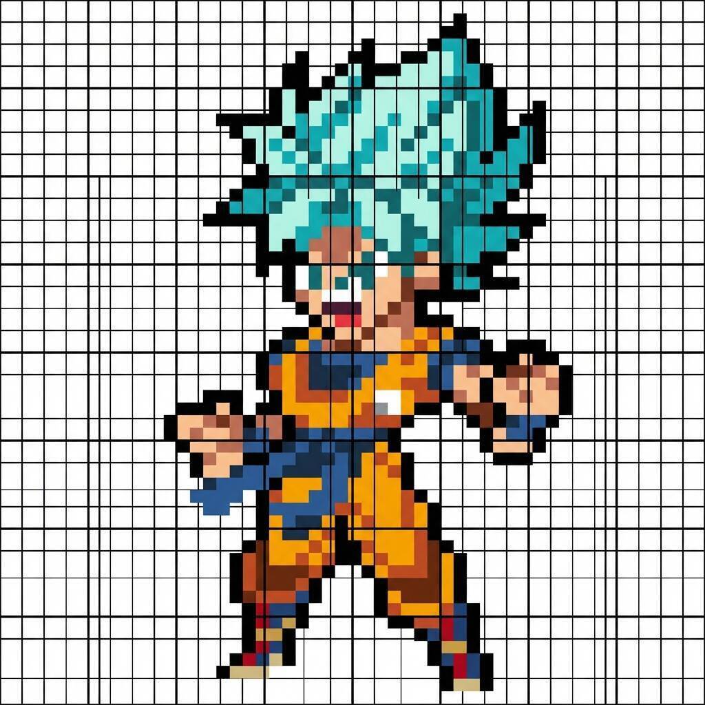 Desenho Pixel Art do Goku Super Saiyajin para colorir