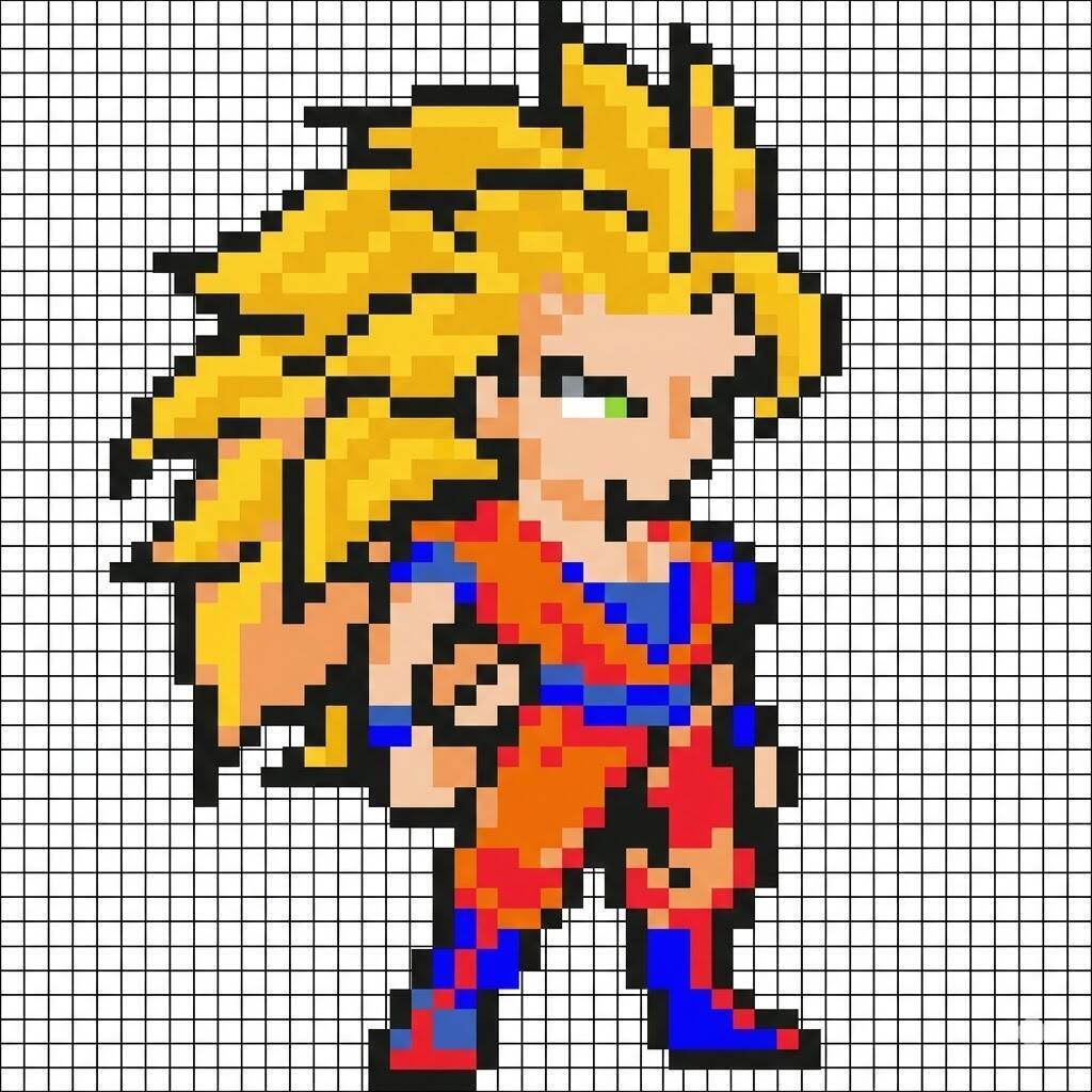 Desenho Pixel Art do Goku Super Saiyajin para colorir