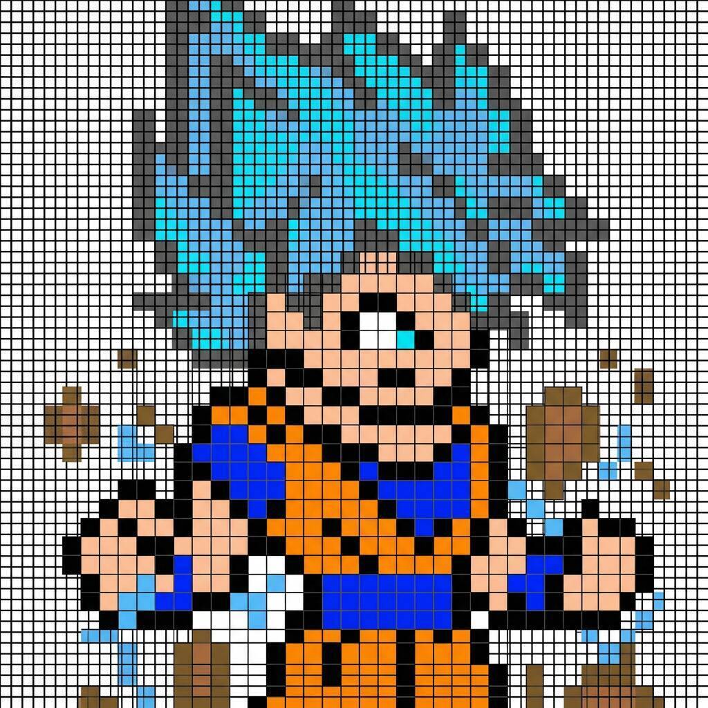 Desenho Pixel Art do Goku Super Sayajin para colorir