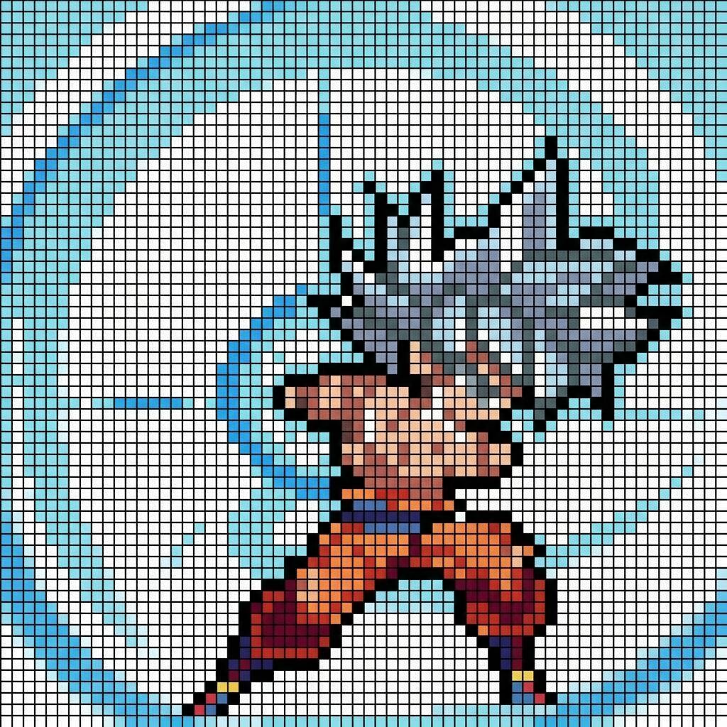 Desenho Pixel Art do Goku em Ação para Colorir