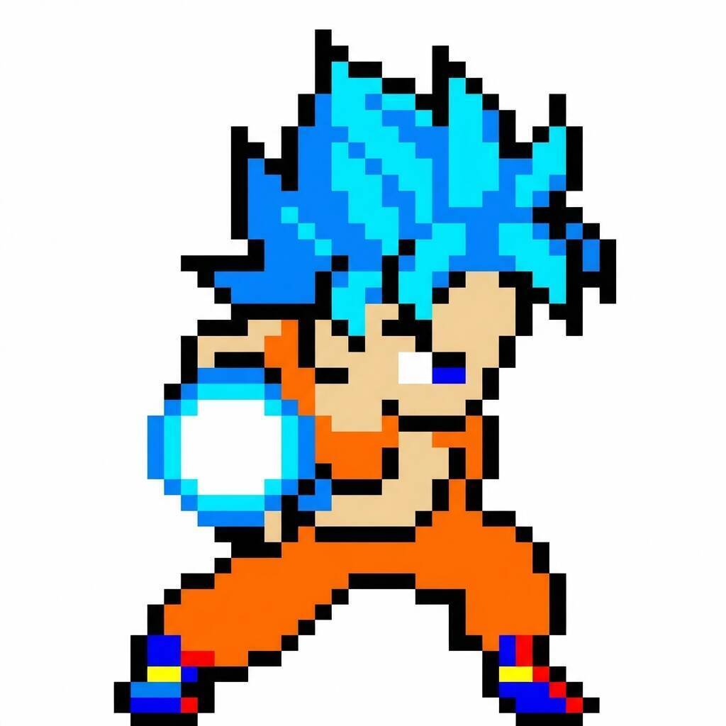 Desenho Pixel Art do Goku em ação para colorir