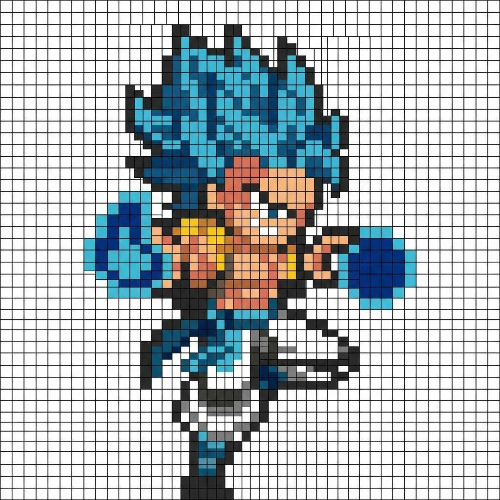Desenho Pixel Art do Goku em ação para colorir