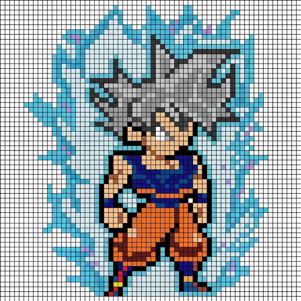 Desenho Pixel Art do Goku em ação para colorir