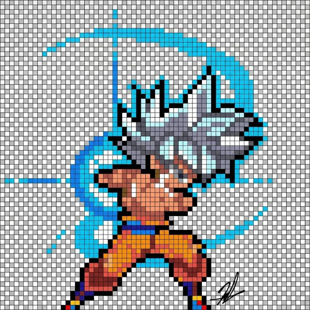 Desenho Pixel Art do Goku em ação para colorir