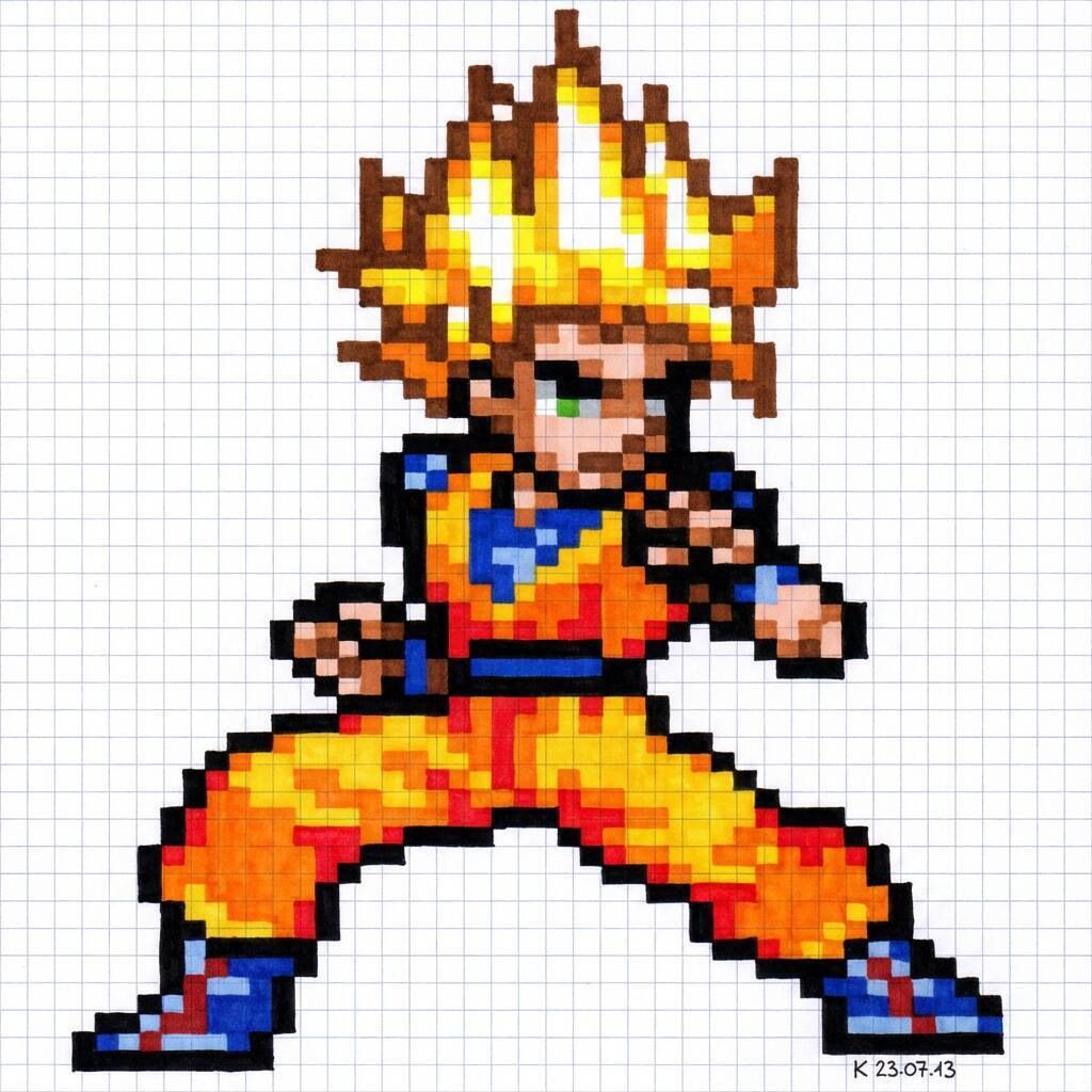 Desenho Pixel Art do Goku em estilo vibrante para colorir