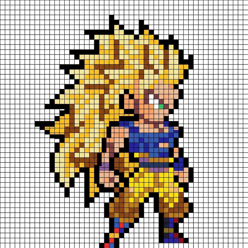 Desenho Pixel Art do Goku em forma Super Saiyajin para colorir