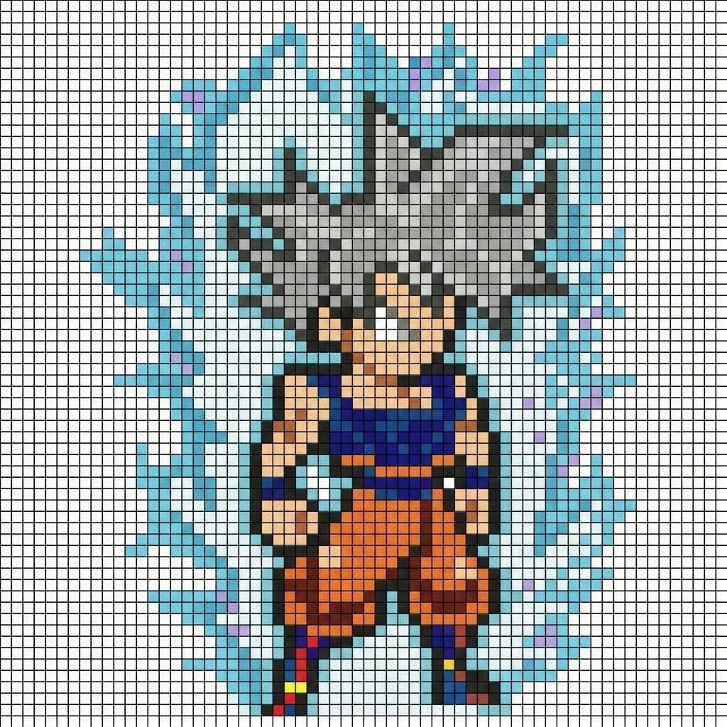 Desenho Pixel Art do Goku em modo Instinto para colorir