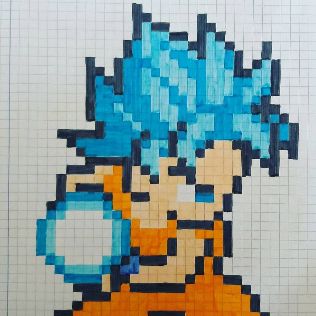 Desenho Pixel Art do Goku em pose de ataque para colorir