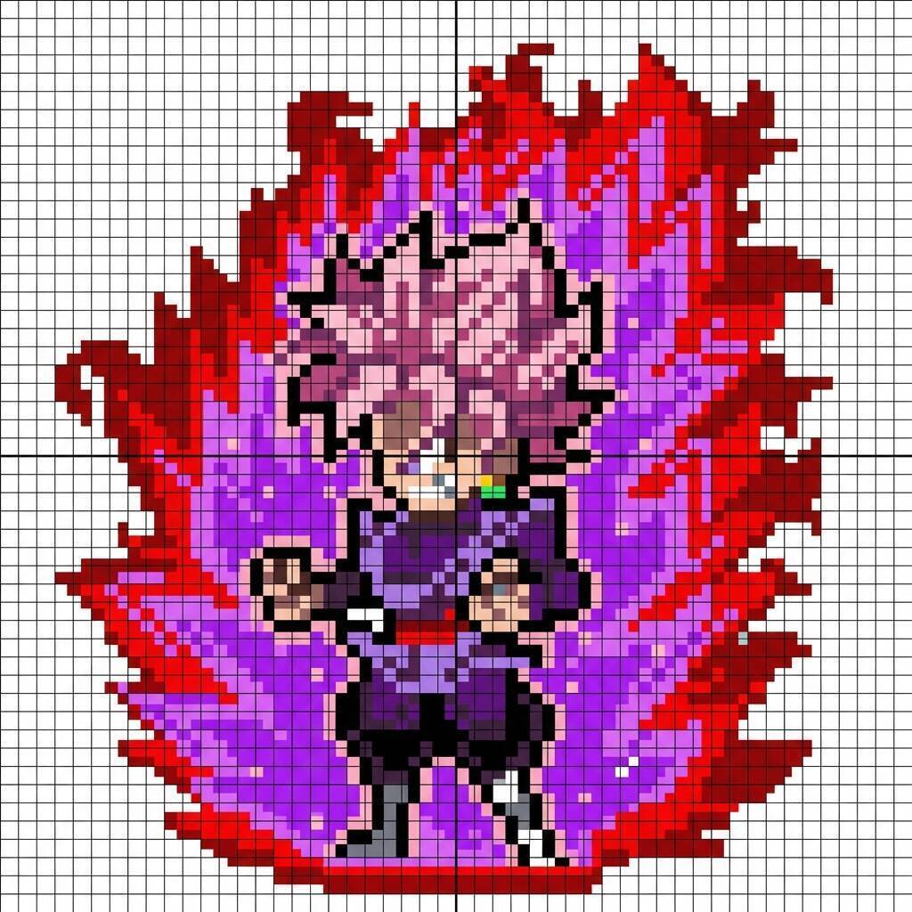 Desenho Pixel Art do Goku em transformação poderosa para colorir