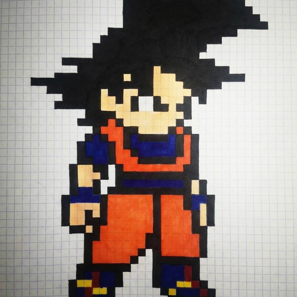 Desenho Pixel Art do Goku para colorir