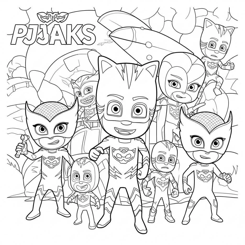 Desenho Pj Masks Catboy e a equipe de super-heróis para Colorir